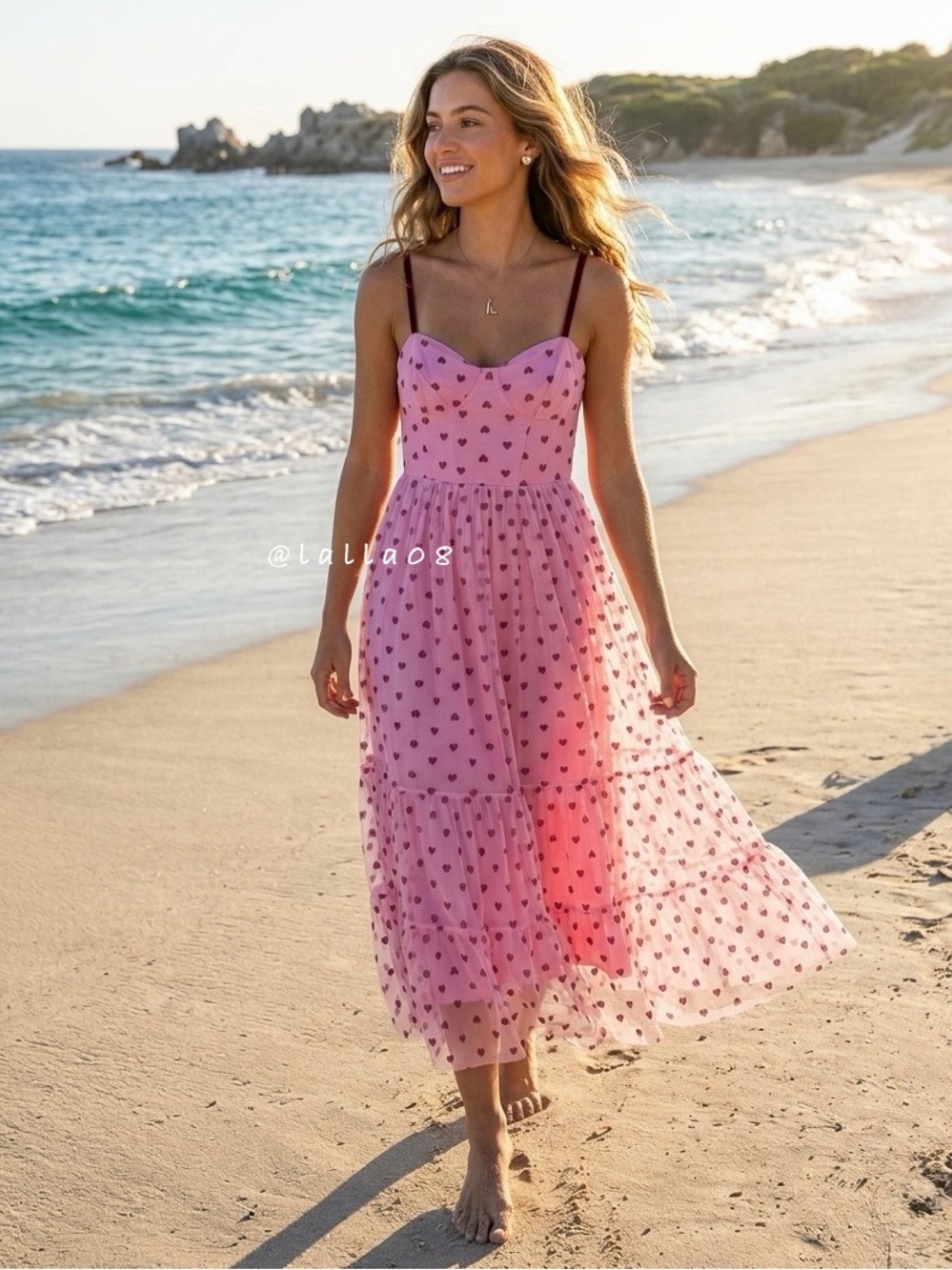 Betsey Johnson Valentines Metallica Heart Print Mesh Midi Dress